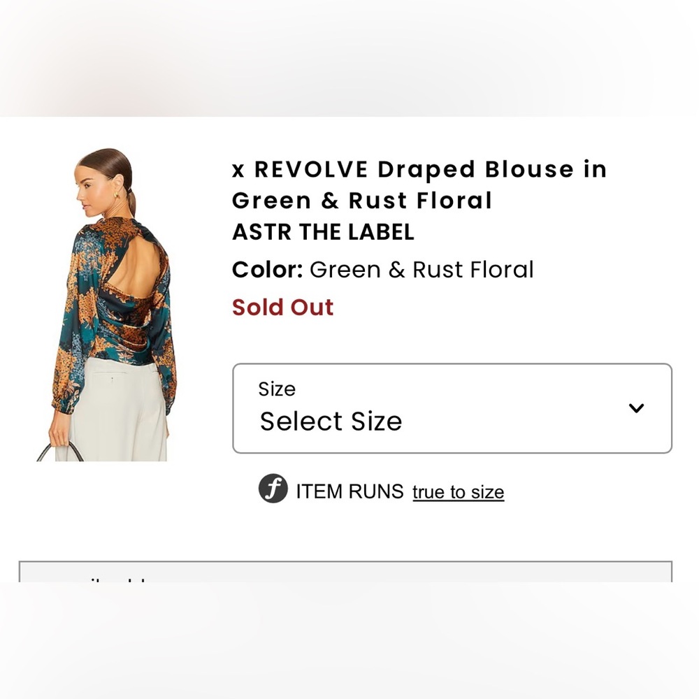 REVOLVE Draped Blouse in
Green & Rust Floral
ASTR THE LABEL
Size small